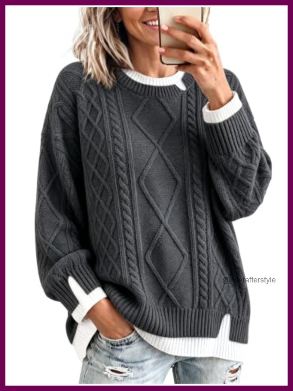 Oversized Cable Knit Sweater Crewneck Chunky Pullover